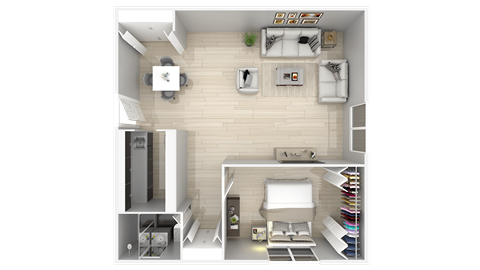 Floor plan for 1 bed, 1 bath, 818 sqft